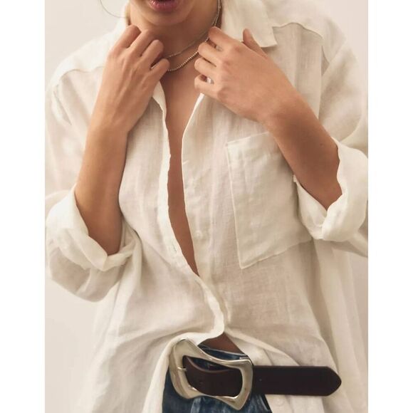 Anthropologie Relaxed Buttondown Linen Tunic size xs white - Picture 2 of 10